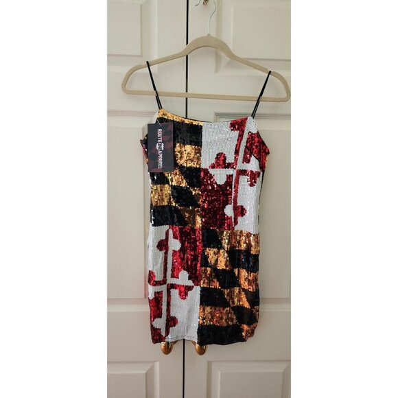 New Route One Apparel Maryland Flag Sequin Mini Dress Size L - Picture 1 of 3